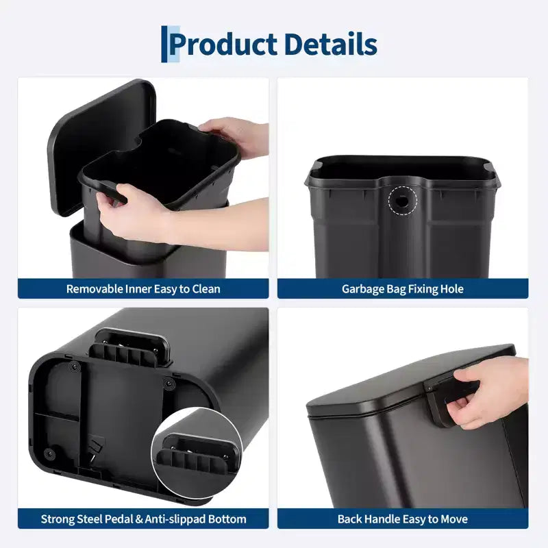 Pattumiera in Acciaio Inox - Anti-Impronta, Coperchio a Chiusura Ammortizzata, Secchio Interno Rimovibile, Contenitore a Pedale Salvaspazio - per Cucina, Ufficio, Bagno