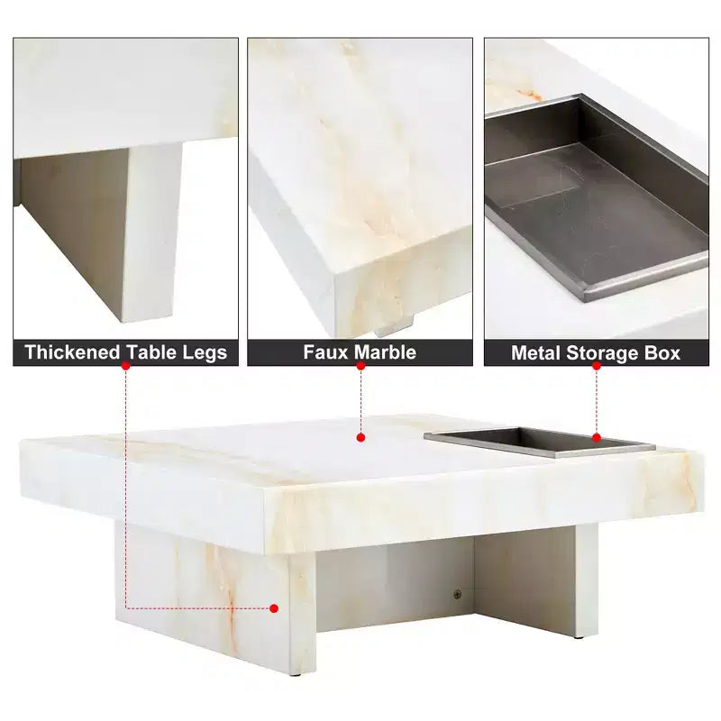 31.4 Tavolino da caffè in MDF effetto marmo, moderno, pratico, elegante, quadrato, per soggiorno