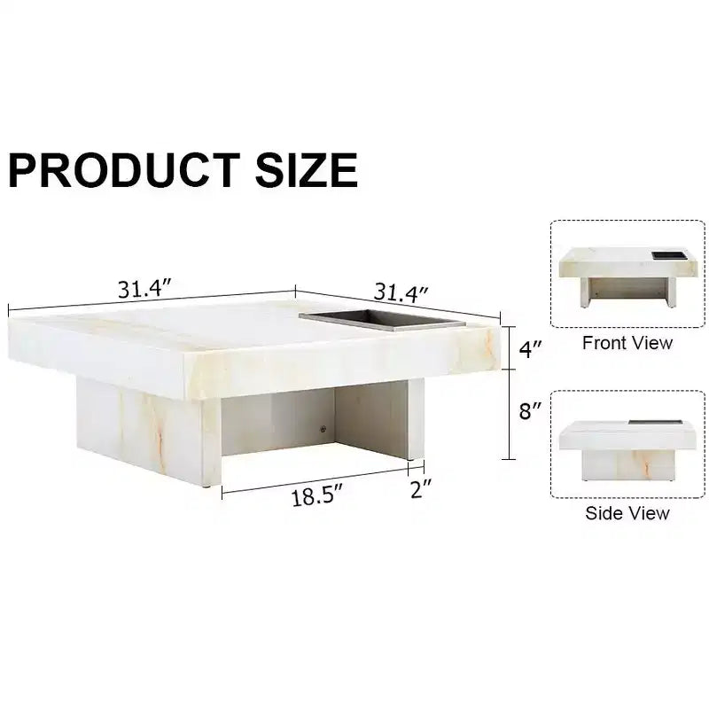 31.4 Tavolino da caffè in MDF effetto marmo, moderno, pratico, elegante, quadrato, per soggiorno
