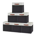 6 Pack Foldable Linen Fabric Storage Bins with Leather Handles, Cube Organizer Baskets with Removable Base Dual for Closet Nursery,13x13x13inch