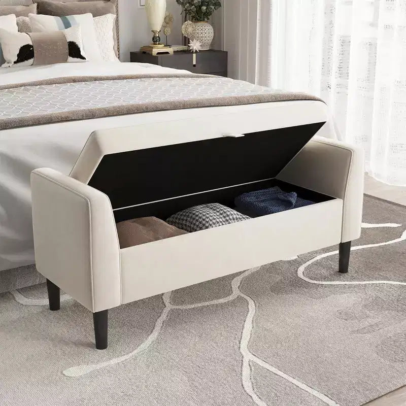 Panca Pouf Contenitore trapuntata a bottone da 118 cm con braccioli arrotolati e rivetti vintage, panchetta da fondo letto imbottita e porta scarpe per camera da letto e ingresso