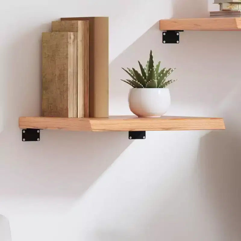 Mensola a muro marrone chiaro | Legno massello di rovere con intarsi decorativi, larghezza 180 cm