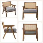 Poltrona rustica con finiture in legno, sedia da divano moderna di metà secolo con robuste gambe in legno, schienale in rattan per camera da letto e soggiorno