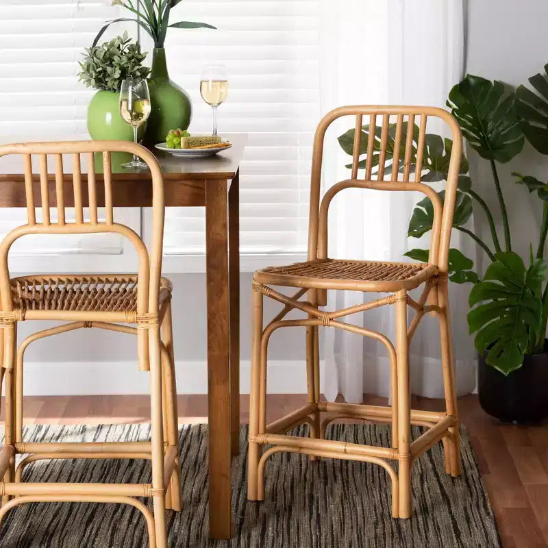 Sgabello da bar in rattan altezza bancone | Stile bohémien, seduta fissa da 24,5", nessun montaggio