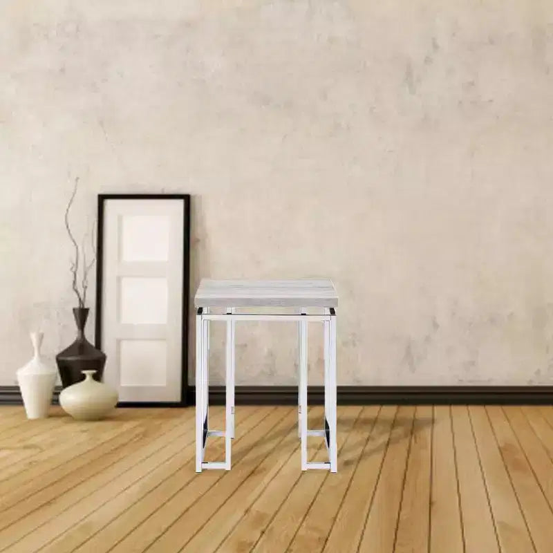 Tavolino con Lato Quadrato da 19" | Piano in Legno di Quercia Naturale e Gambe in Metallo Cromato, Nessun Assemblaggio