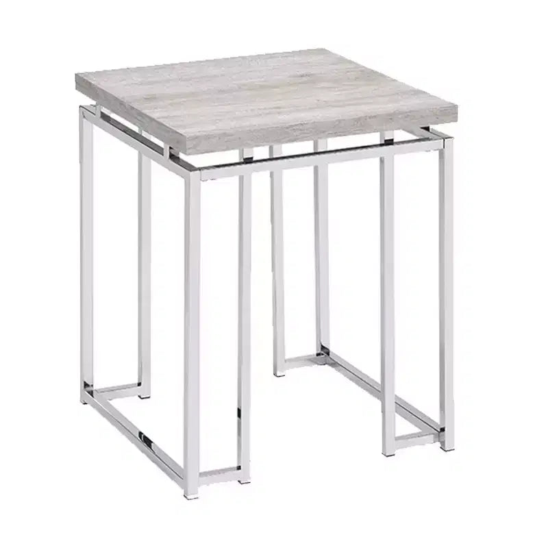 Tavolino con Lato Quadrato da 19" | Piano in Legno di Quercia Naturale e Gambe in Metallo Cromato, Nessun Assemblaggio