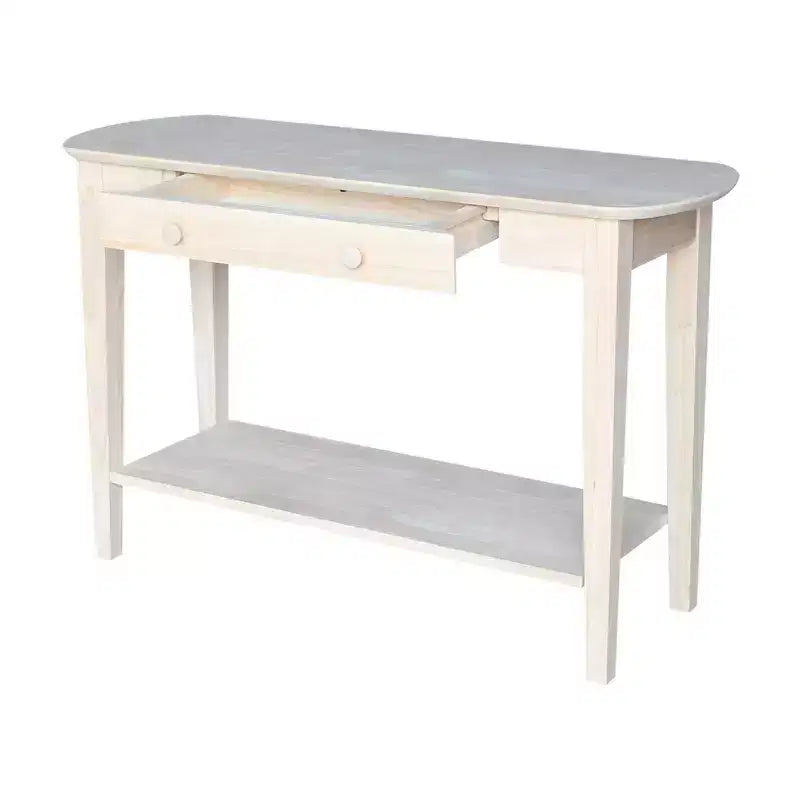 Tavolino ovale in parawood massello | Legno duro non rifinito, 1 cassetto, 117 cm L