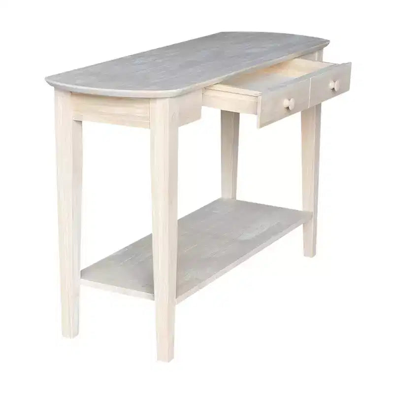 Tavolino ovale in parawood massello | Legno duro non rifinito, 1 cassetto, 117 cm L