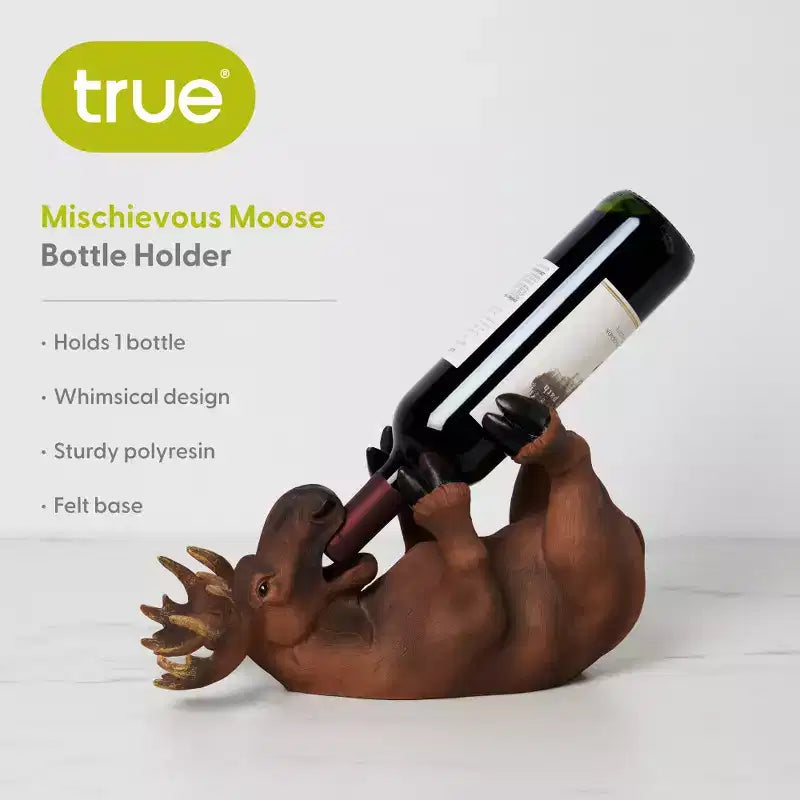 Portabottiglie da vino in poliresina Alce Malizioso, portabottiglie giocoso, portabottiglie a forma di animale, regalo per l'arredamento della cucina, contiene 1 bottiglia di vino standard, set da 1