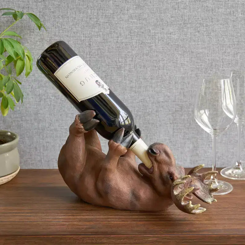 Portabottiglie da vino in poliresina Alce Malizioso, portabottiglie giocoso, portabottiglie a forma di animale, regalo per l'arredamento della cucina, contiene 1 bottiglia di vino standard, set da 1